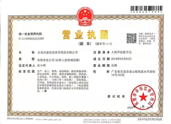 China Dongguan Huixinfa Sports Goods Co., Ltd certificaten